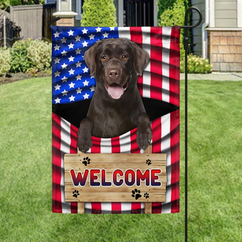 Chocolate Labrador Dog Welcome American Flag TQN1135Fv1b