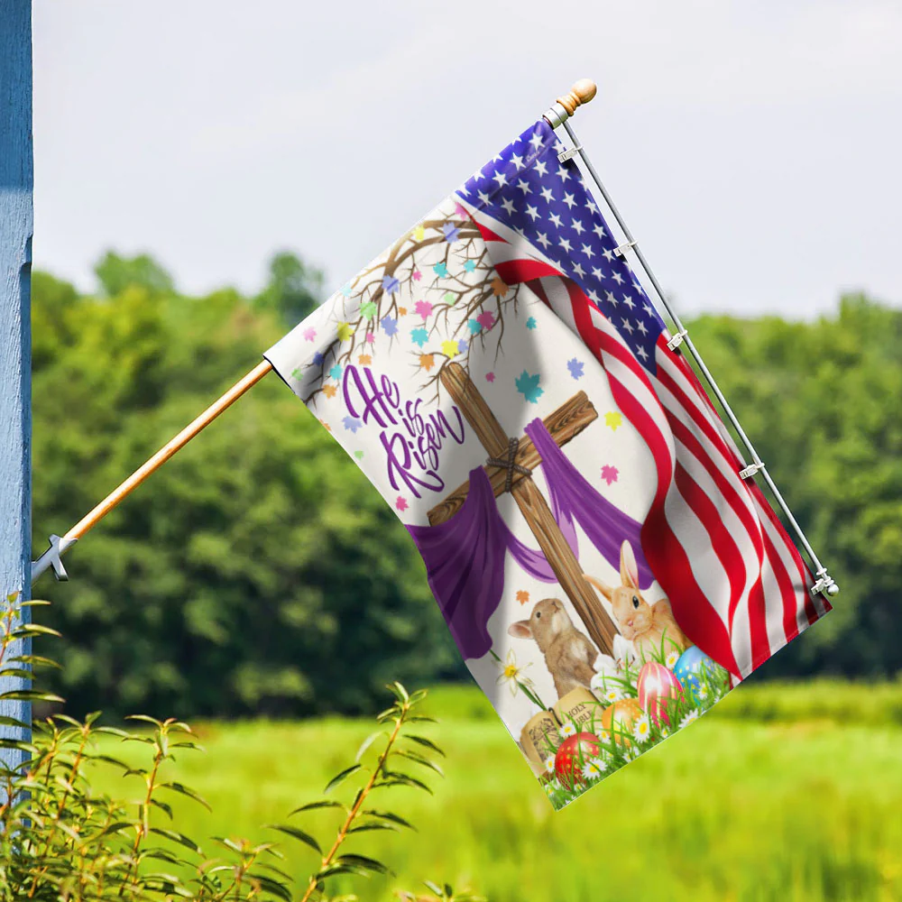 Easter Rabbit Jesus Cross He Is Risen American Flag
