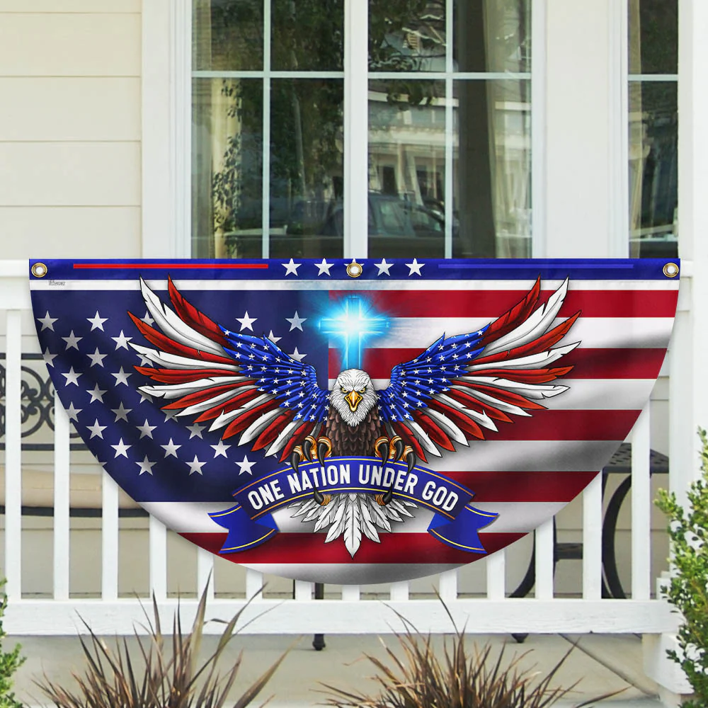 One Nation Under God Patriotic Eagle Non-Pleated Fan Flag 3-Day Shipping