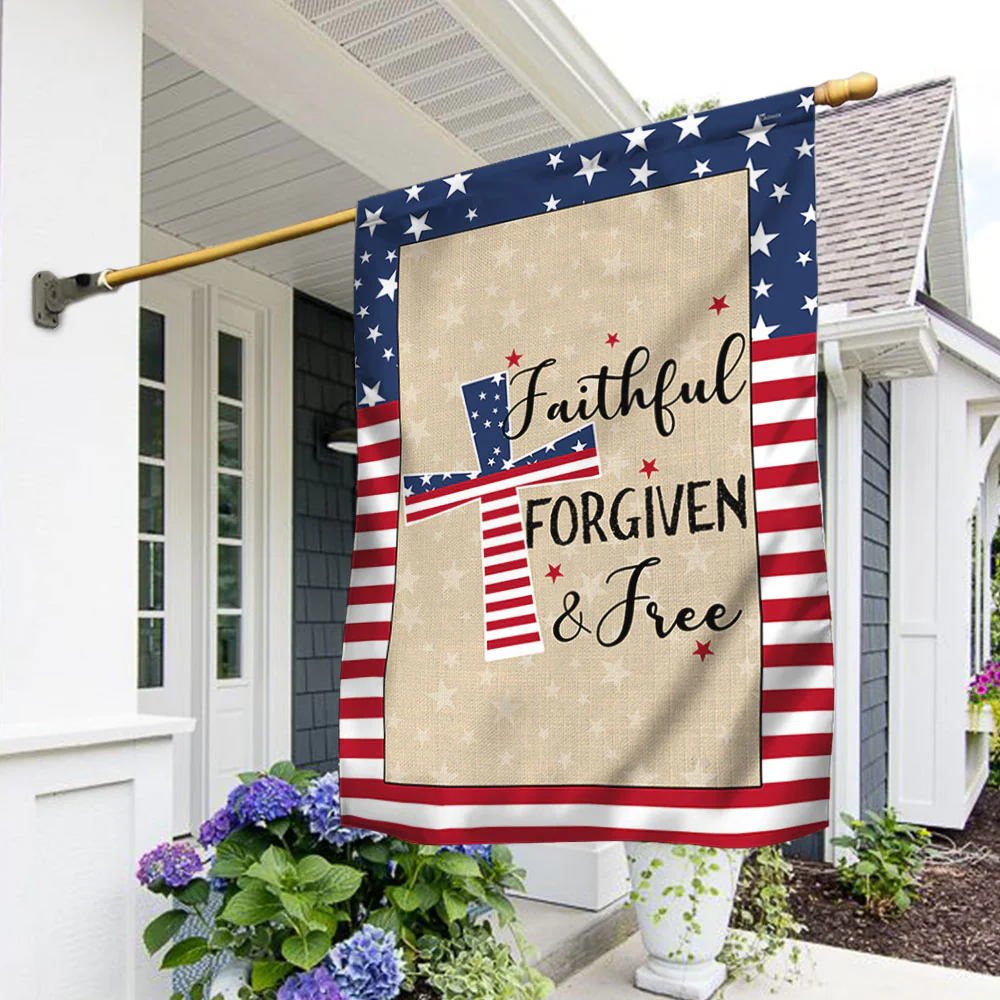 Bimipi American Flag - American Patriotic Cross Faithful Forgiven and Free Flag