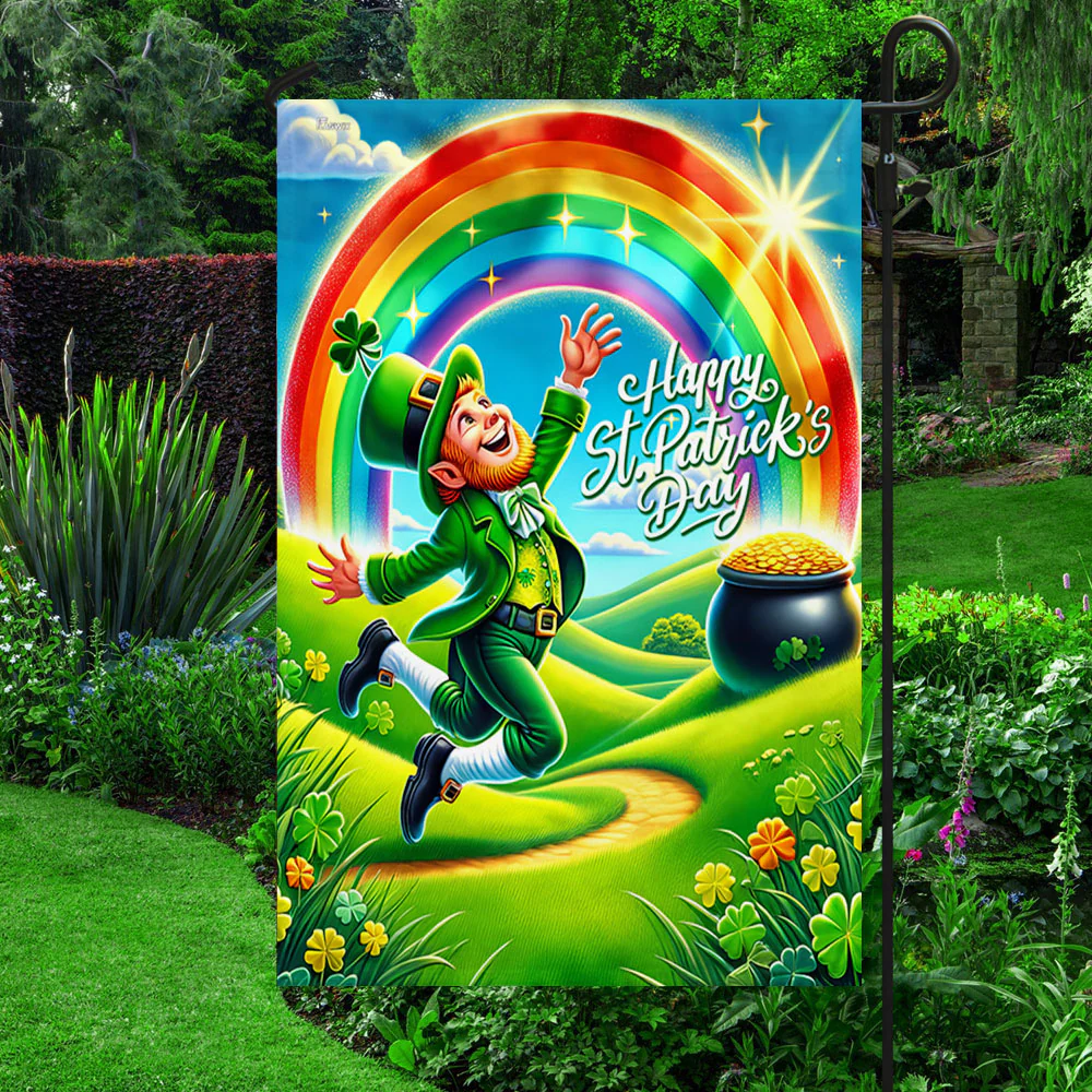 Happy St. Saint Patrick's Day Leprechaun Irish Flag