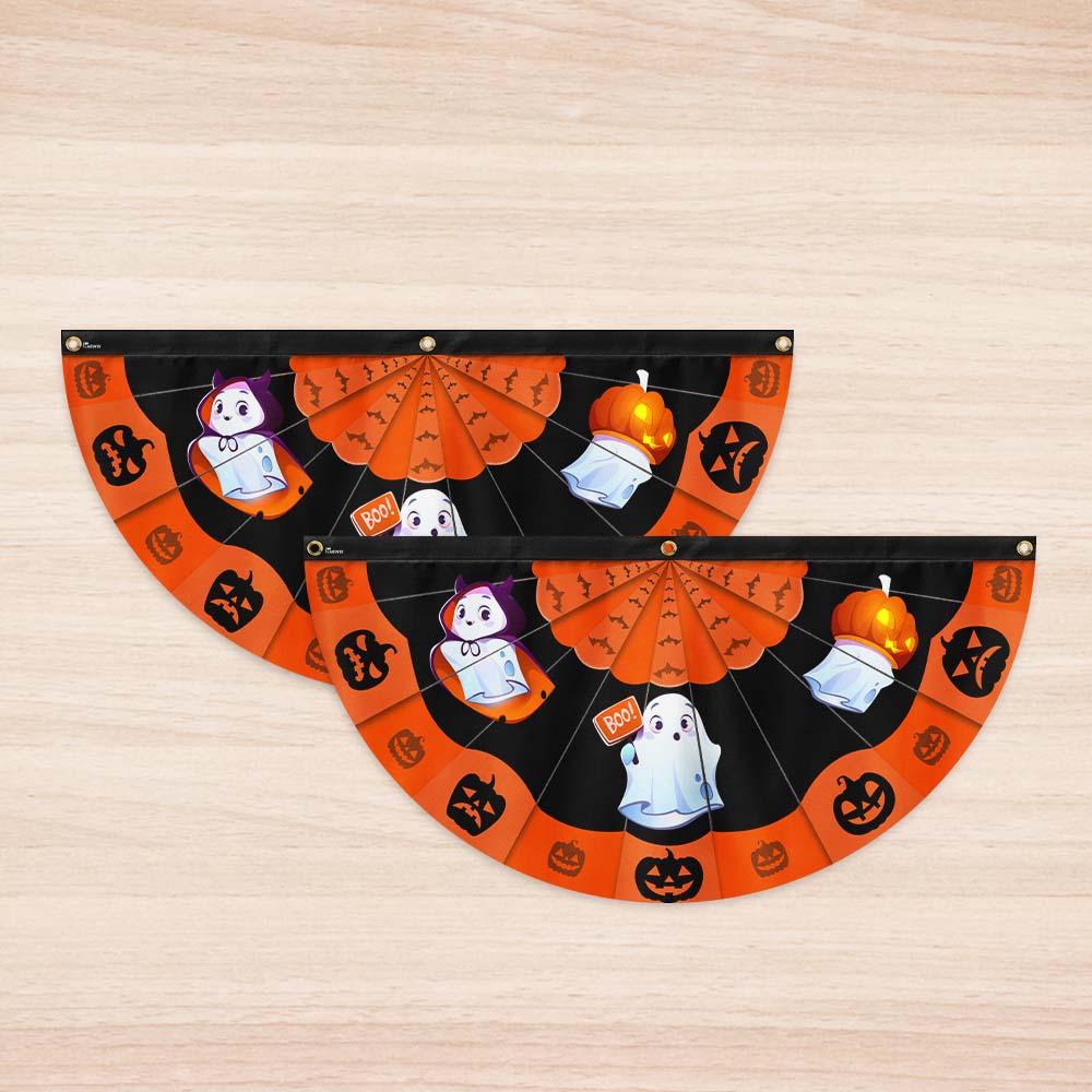 Happy Halloween Ghost Pumpkin Non-Pleated Fan Flag