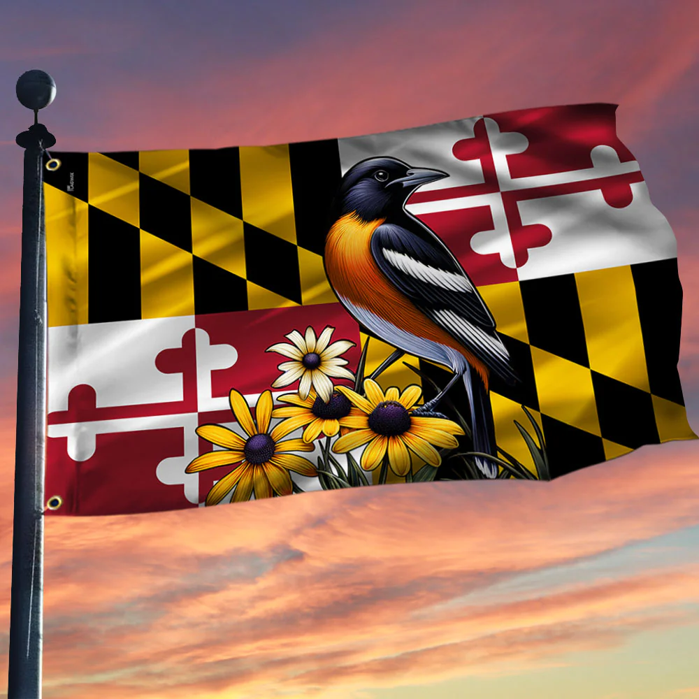 Maryland State Baltimore Oriole Bird and Black-eyed Susan Flower Grommet Flag