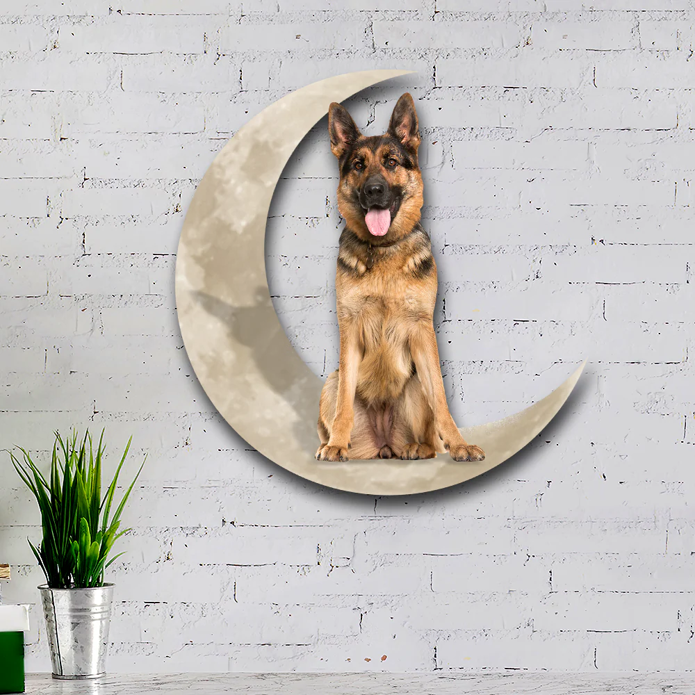 German Shepherd With Brown Paws Dog And Moon, German Shepherd Hanging Metal Sign QNK879MSv7d