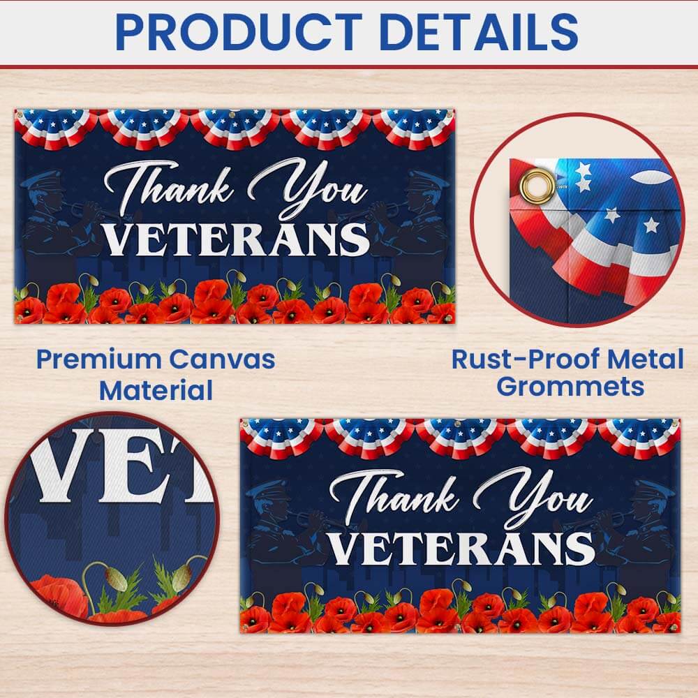 Thank You Veterans Honoring All Who Served Fence Banner, Veterans Day Decor