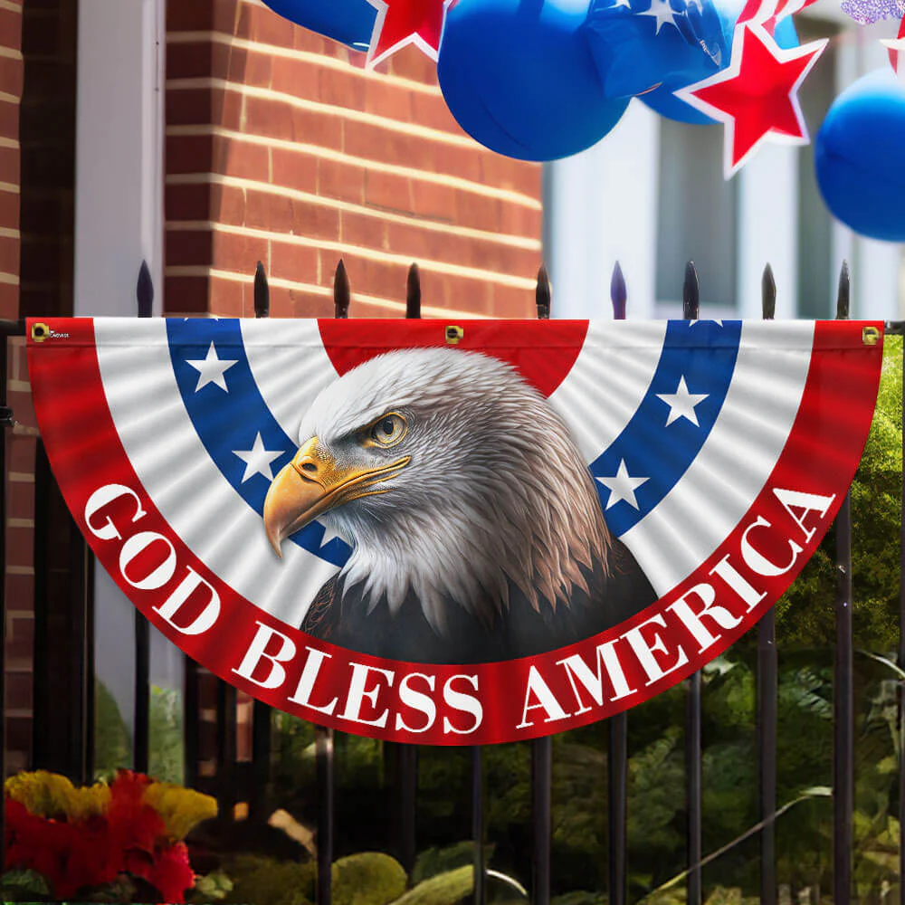 Bimipi American Flag - Eagle God Bless America Non-Pleated Fan Flag