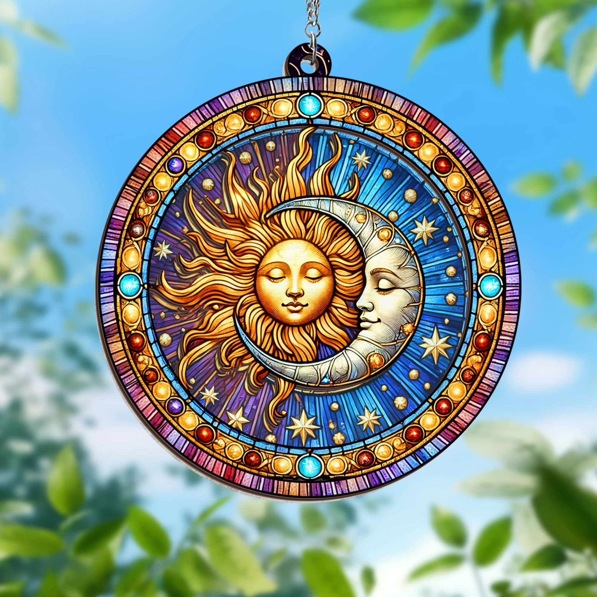 Sun and Moon Hippie 2 Layered Hanging Suncatcher