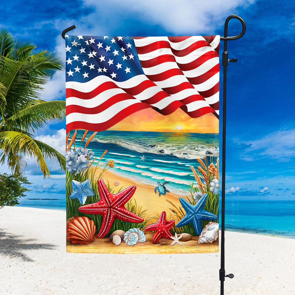 Summer Beach Starfish American Flag