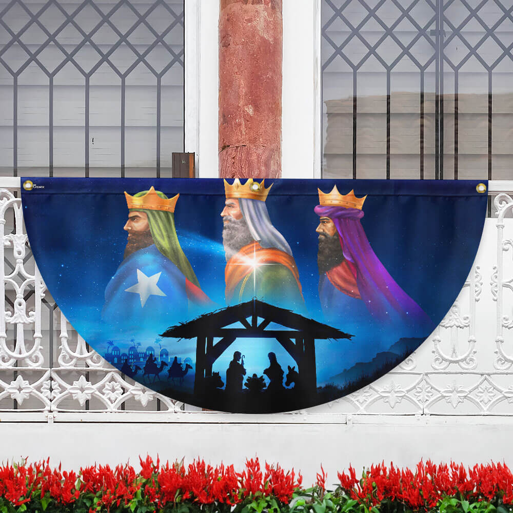 Nativity Three Wise Men We Three Kings Jesus Christmas Non-Pleated Fan Flag