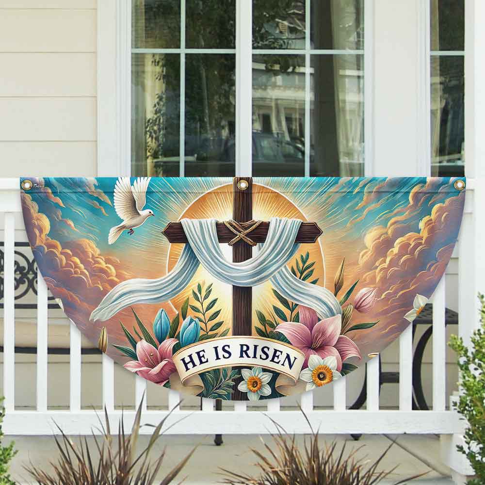 Easter Day Christian Cross He Is Risen Non-Pleated Fan Flag