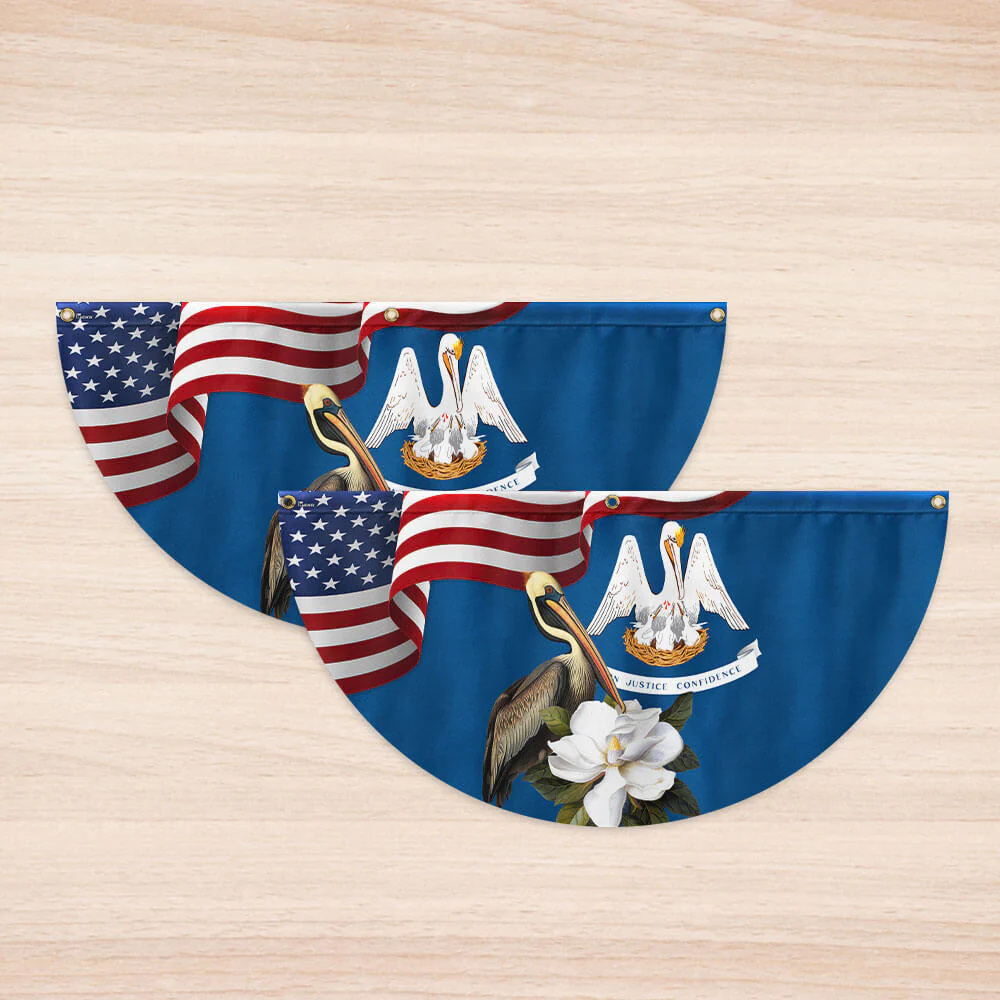 Louisiana Brown Pelican Bird and Magnolia Flower Non-Pleated Fan Flag 3-Day Shipping