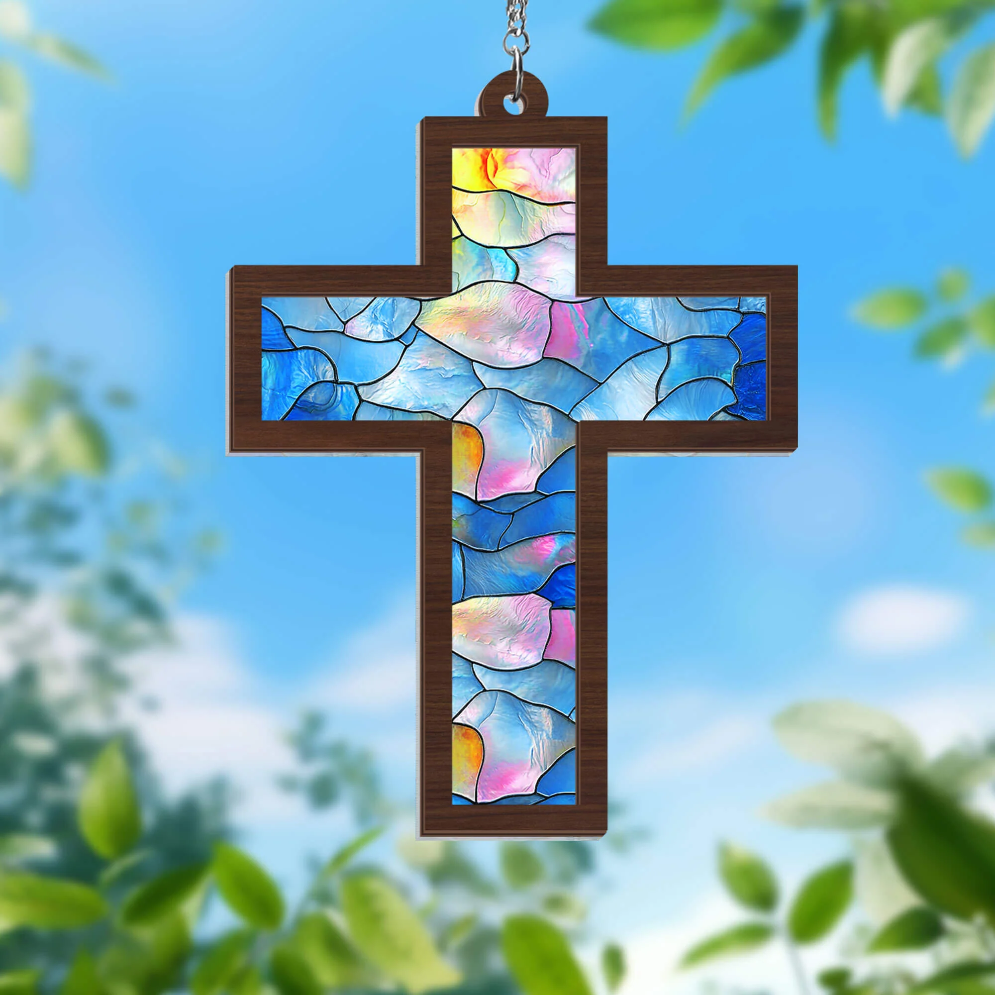 Christmas Ornament, Christian Cross 2 Layered Hanging Suncatcher
