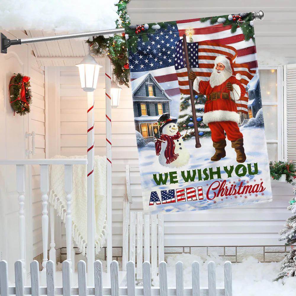 Santa Claus, We Wish You Ameri Christmas, American Flag  3-Day Shipping