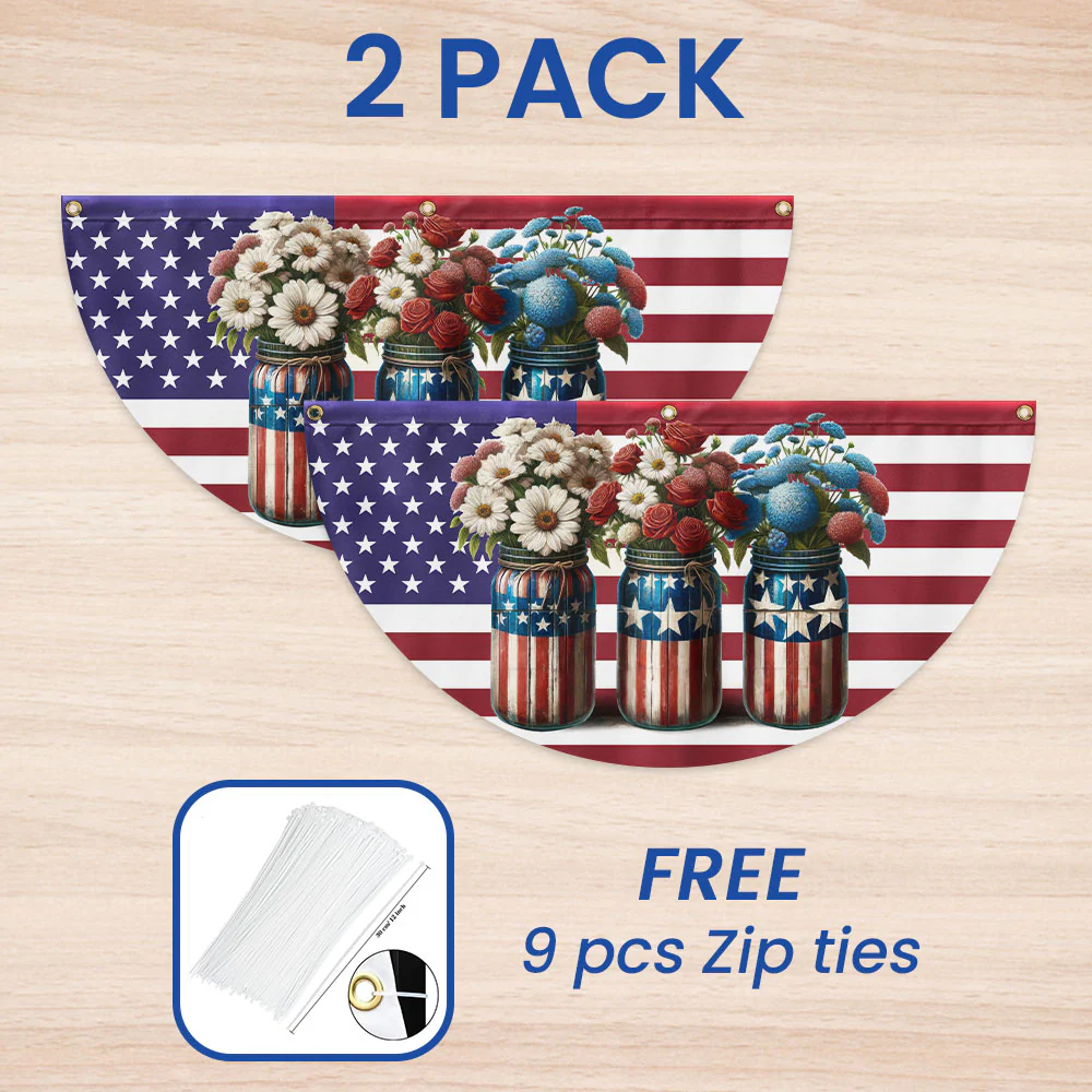 Bimipi American Flag - 4th Of july Patriotic Flowers Non-Pleated Fan Flag