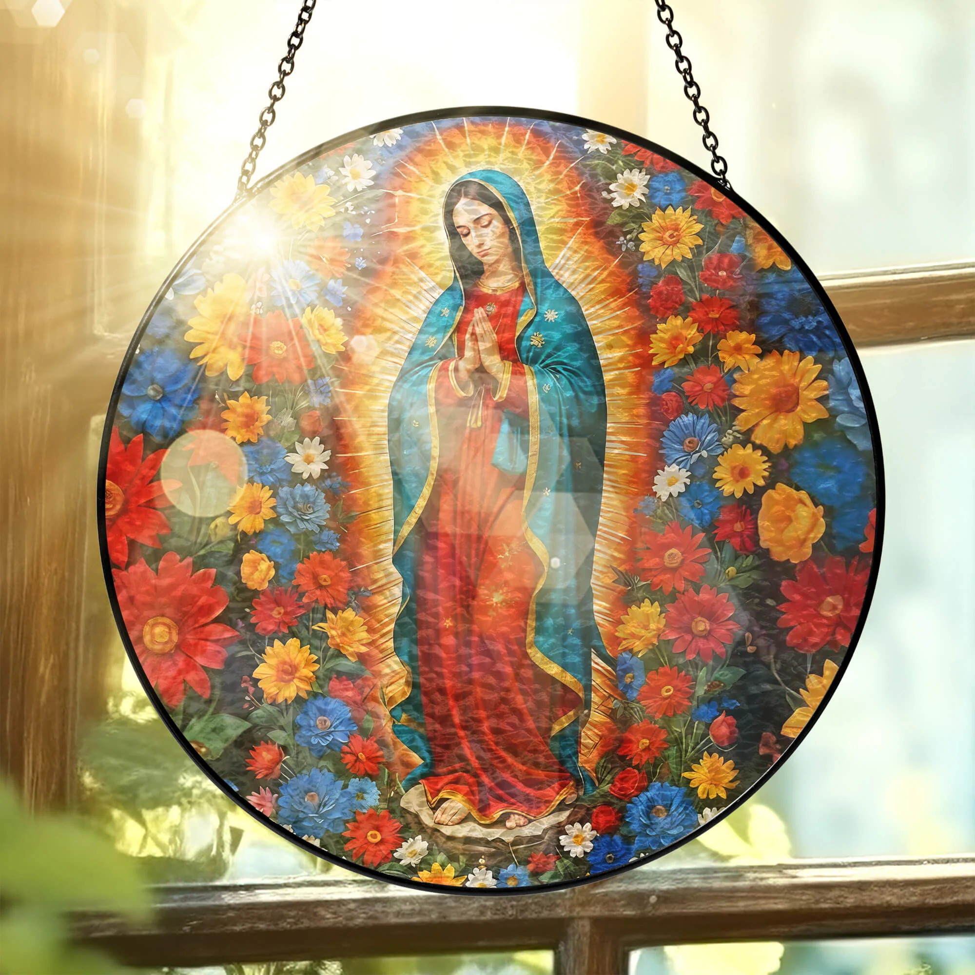 Stained Glass Suncatcher - Mary Christian Religious Hanging Ornament for Spiritual Home Garden Decor 3-Day Shipping