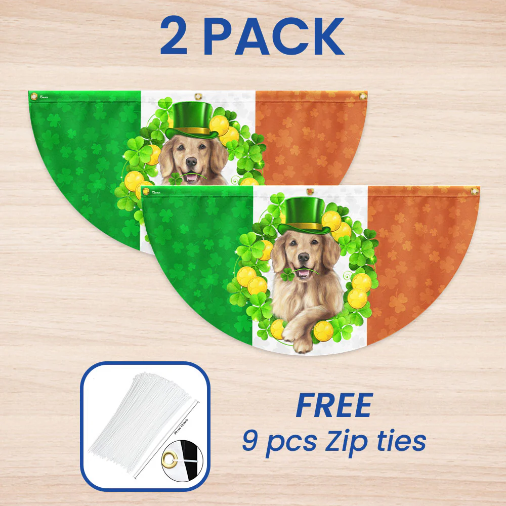 Irish Shamrock Golden Retriever St. Patrick’s Day Non-Pleated Fan Flag