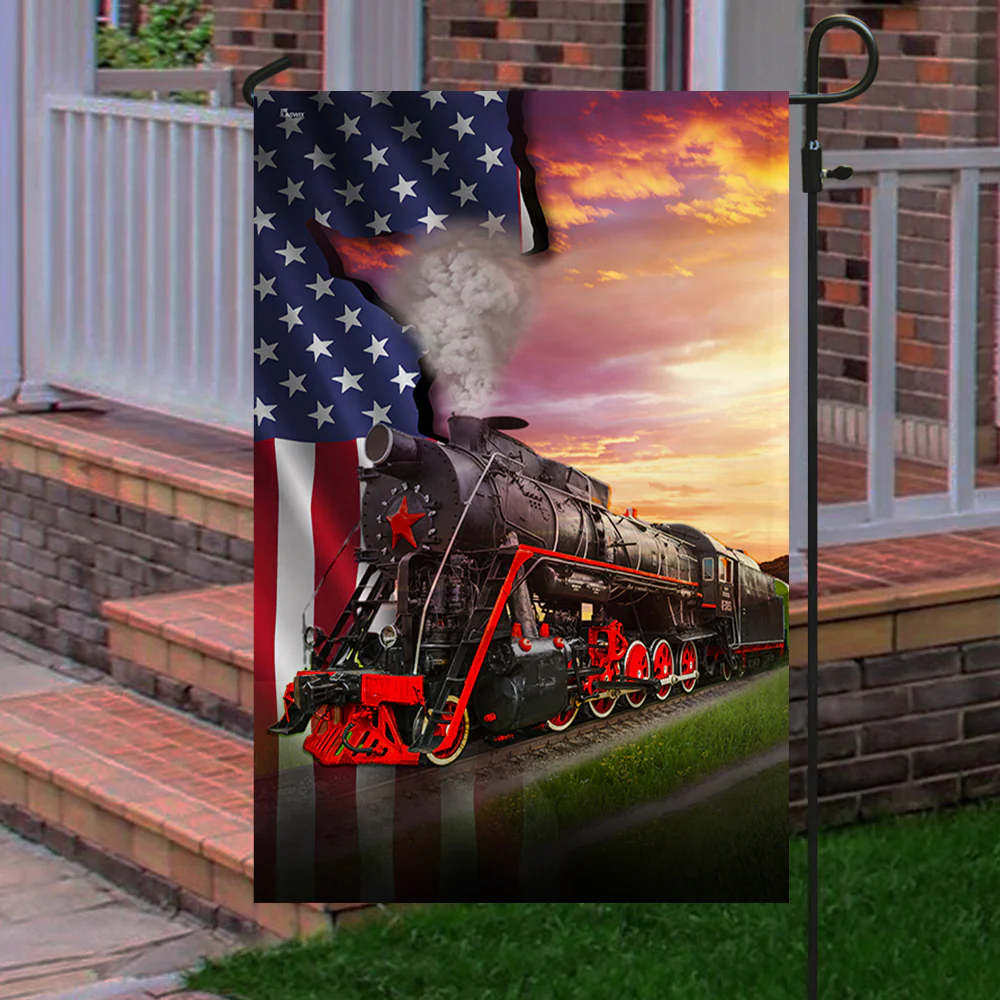 Steam Train Flag Vintage Train American Flag