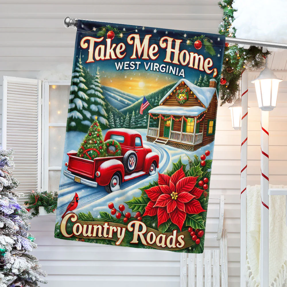 West Virginia Christmas Take Me Home Country Roads Flag