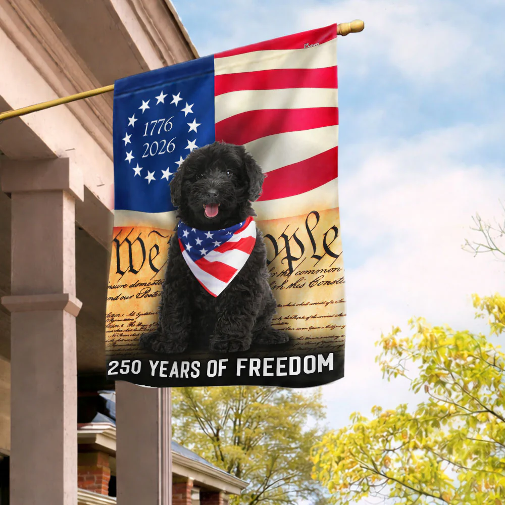 Black Goldendoodle Flag, 250 Years of Freedom American Flag