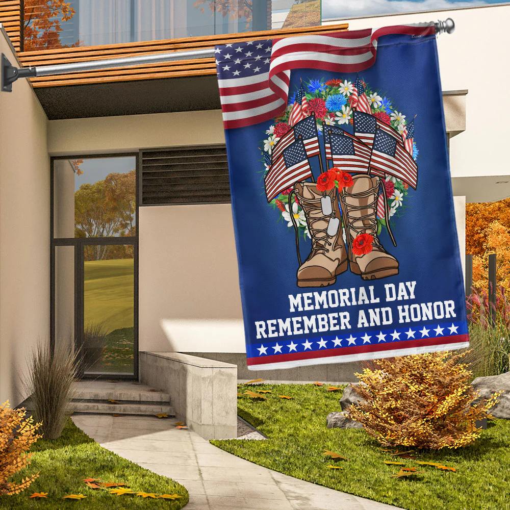 Bimipi American Flag - Memorial Day Veteran Boots American Wreath Remember and Honor Flag