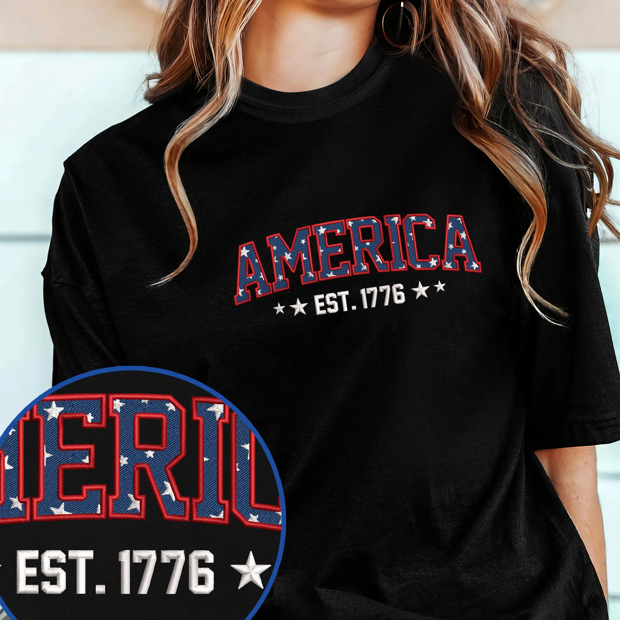Happy 4th of july, America Est. 1776 Embroidered T-Shirt