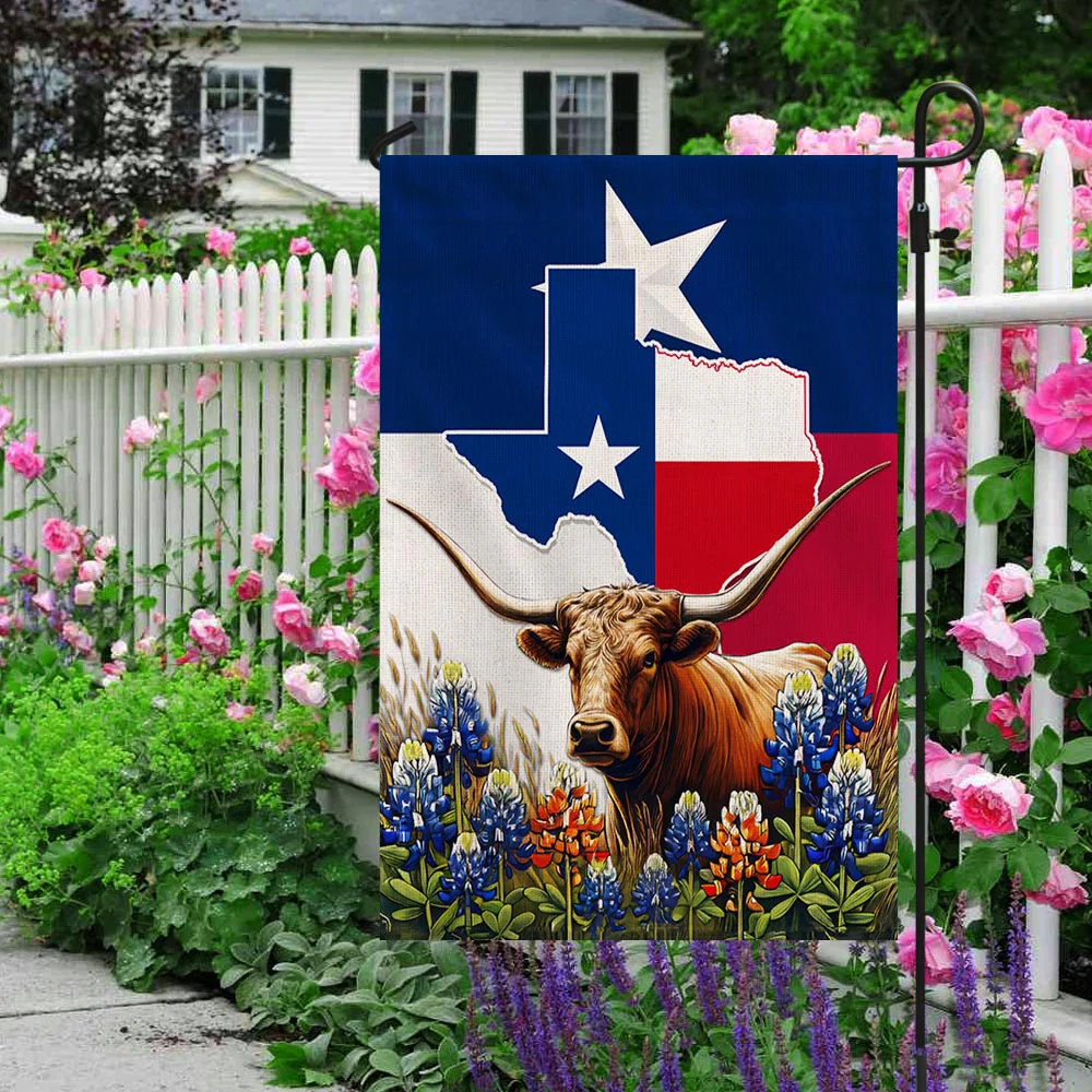 Bimipi Texas Bluebonnet and Longhorn Flag
