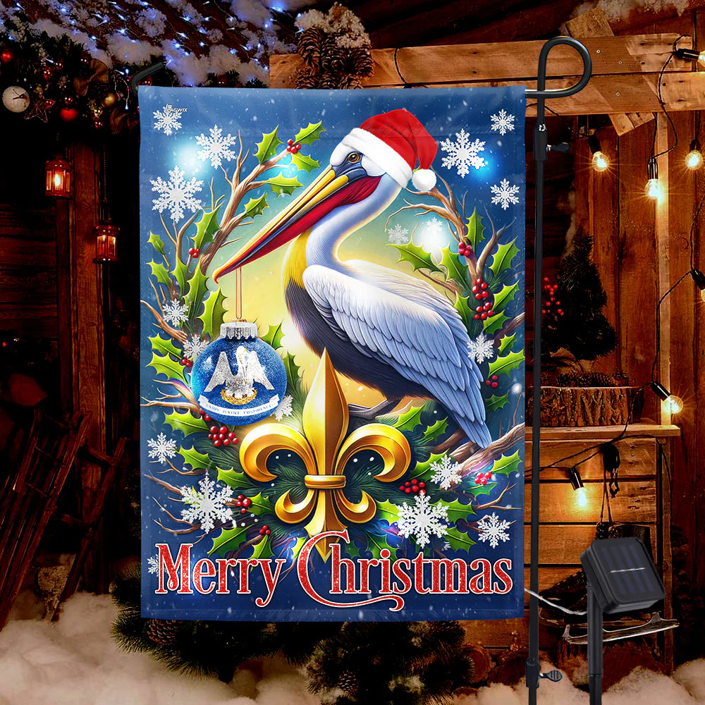 Louisiana State Pelican Merry Christmas Louisiana Solar Led Garden Flag