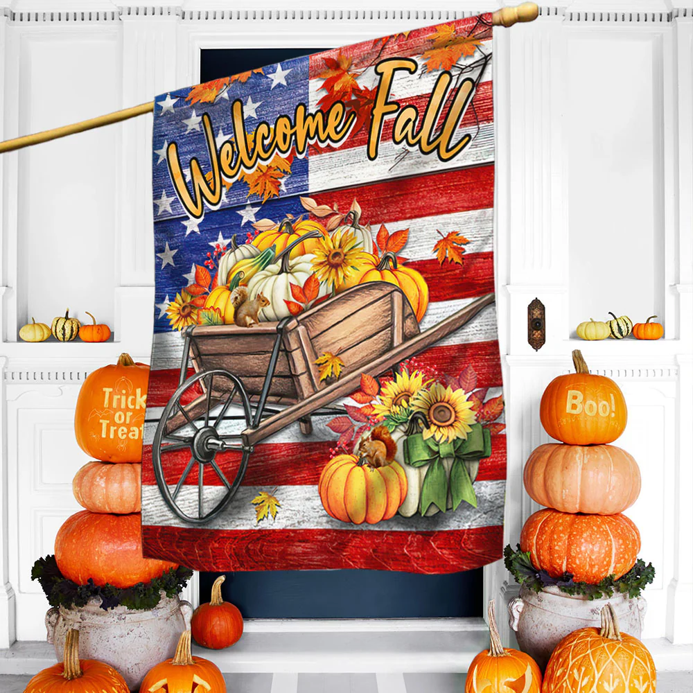 Fall Flag. Happy Farm. Welcome Fall American Flag