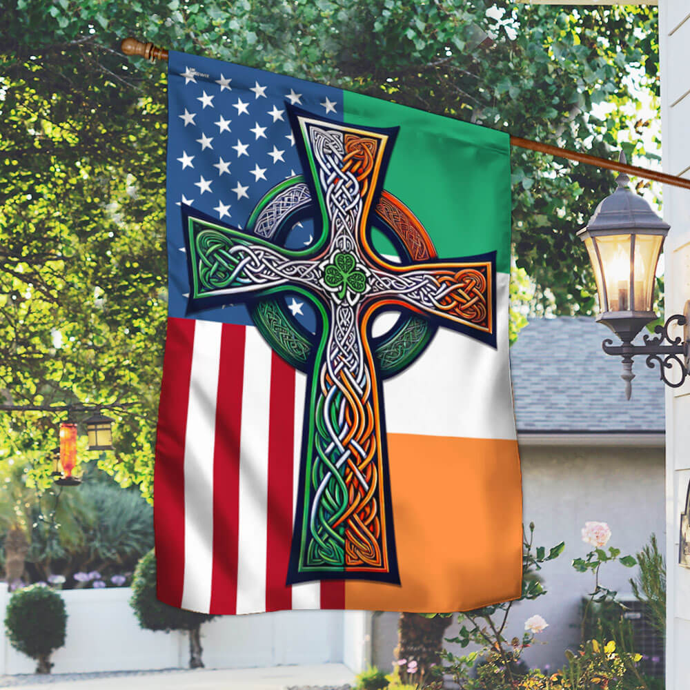 Irish Celtic Knot Cross St. Patrick’s Day Irish American Flag  3-Day Shipping