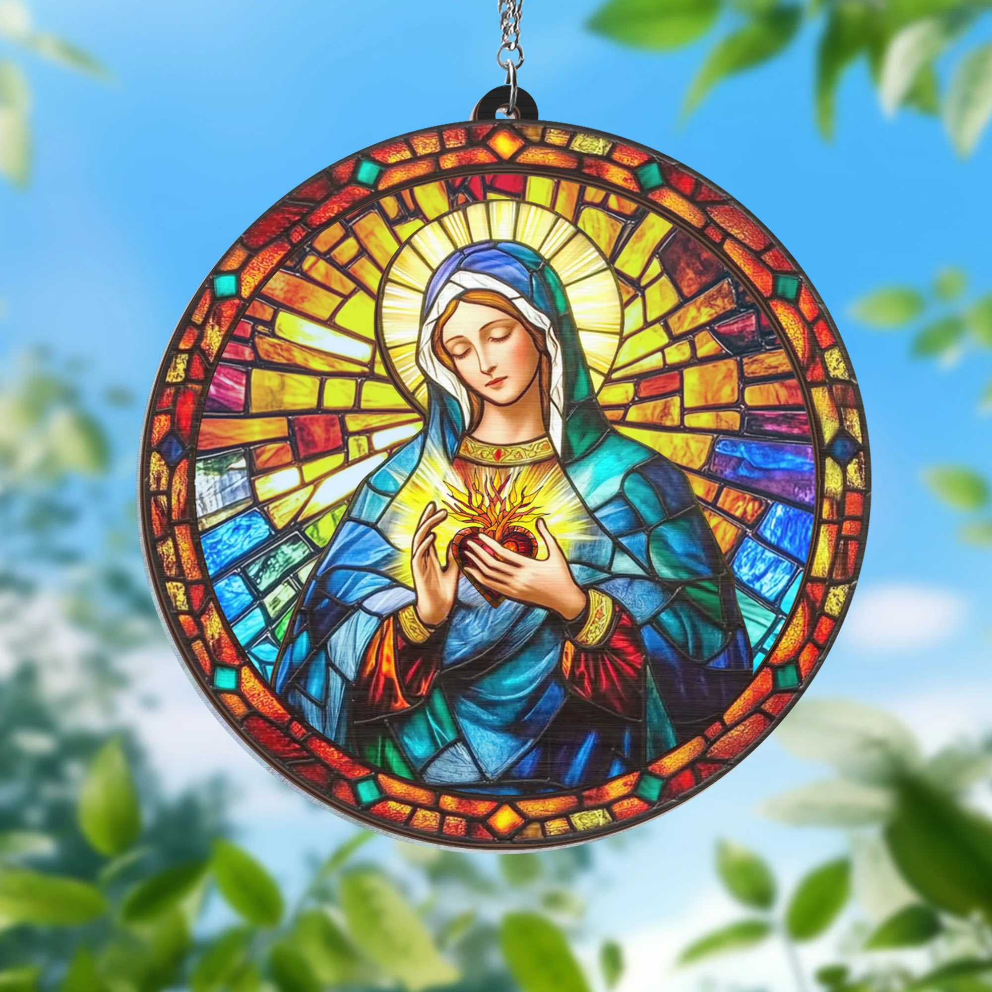 Immaculate Heart of Mary 2 Layered Hanging Suncatcher