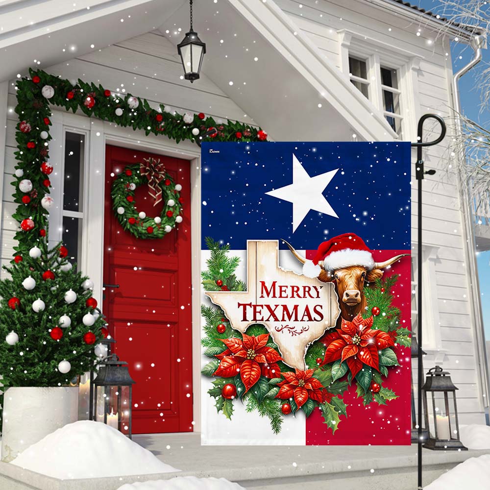 Merry Texmas Longhorns Christmas Texas Flag