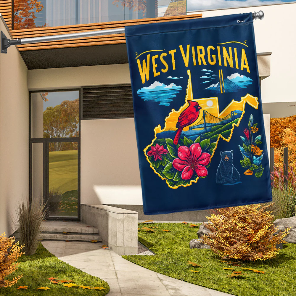 West Virginia Cardinal Rhododendron Black Bear Map Flag
