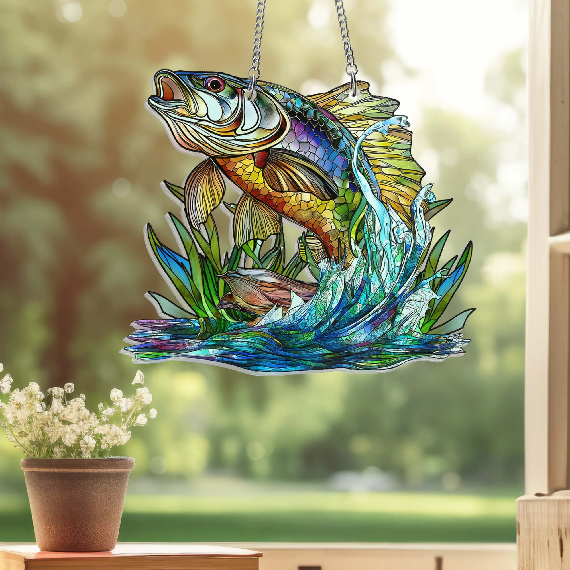 Bass Fish Suncatcher Hanging Sign