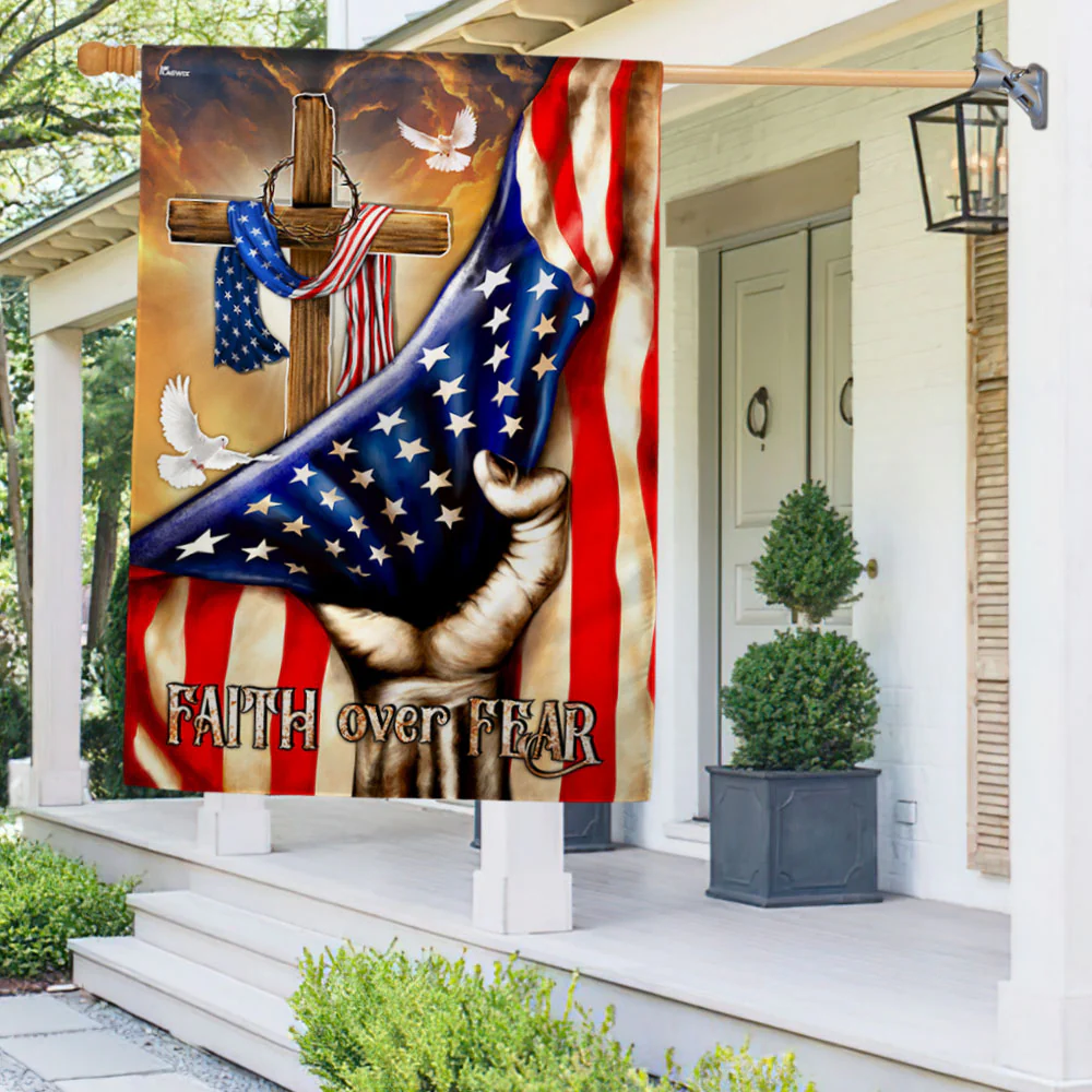 Bimipi American Flag - Faith Over Fear Christian Cross American Flag