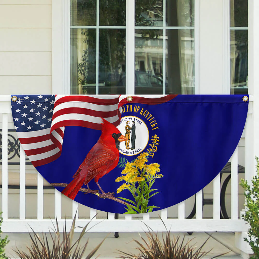 Kentucky State Cardinal and Goldenrod Flower Non-Pleated Fan Flag
