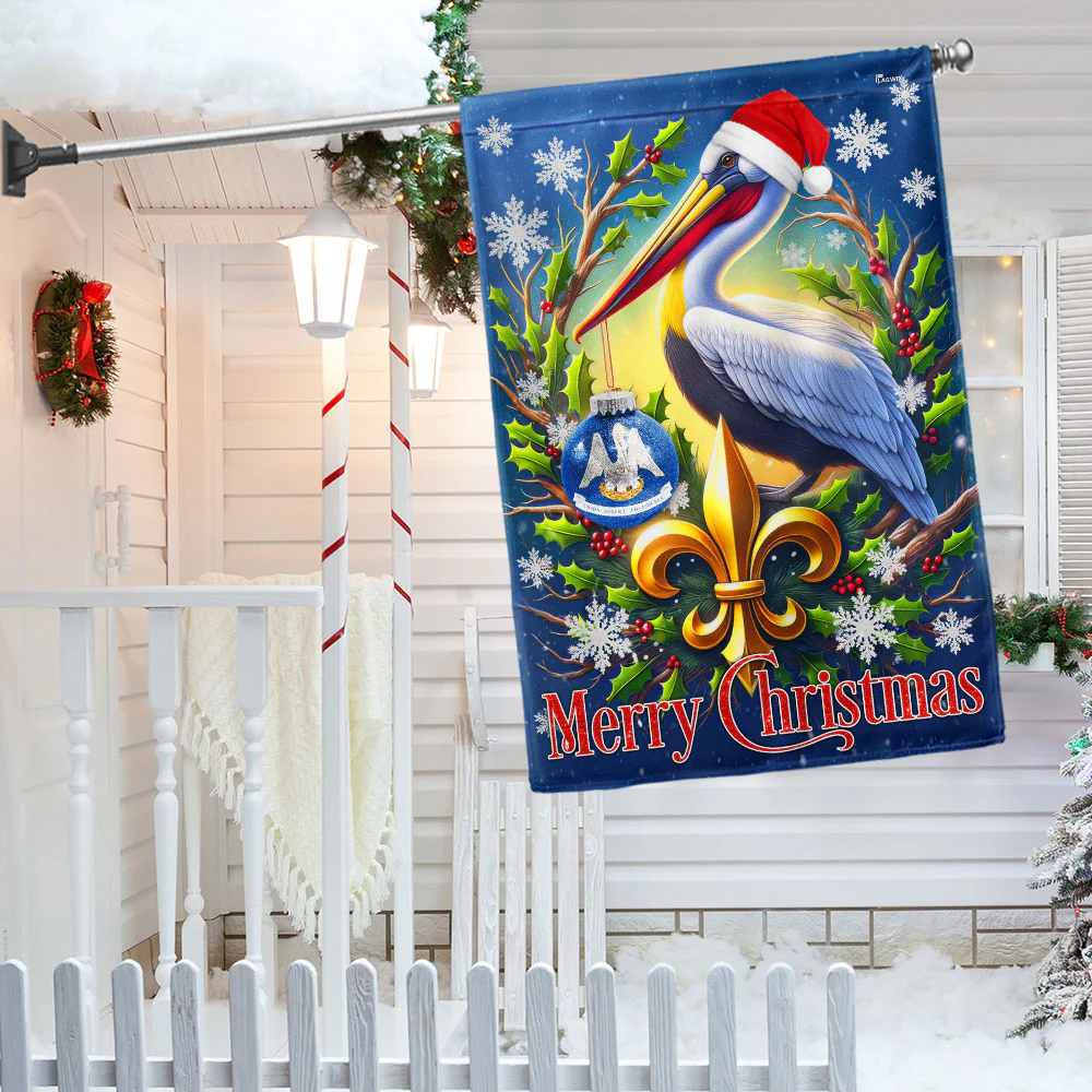 Louisiana Pelican Christmas Flag