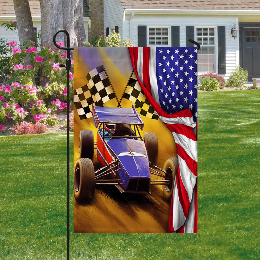 Sprint Car Dirt Track Racing American Flag