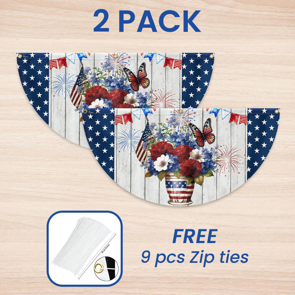 Bimipi American Flag - Patriotic Flowers Vase Happy Independence Day 4th of july Non-Pleated Fan Flag