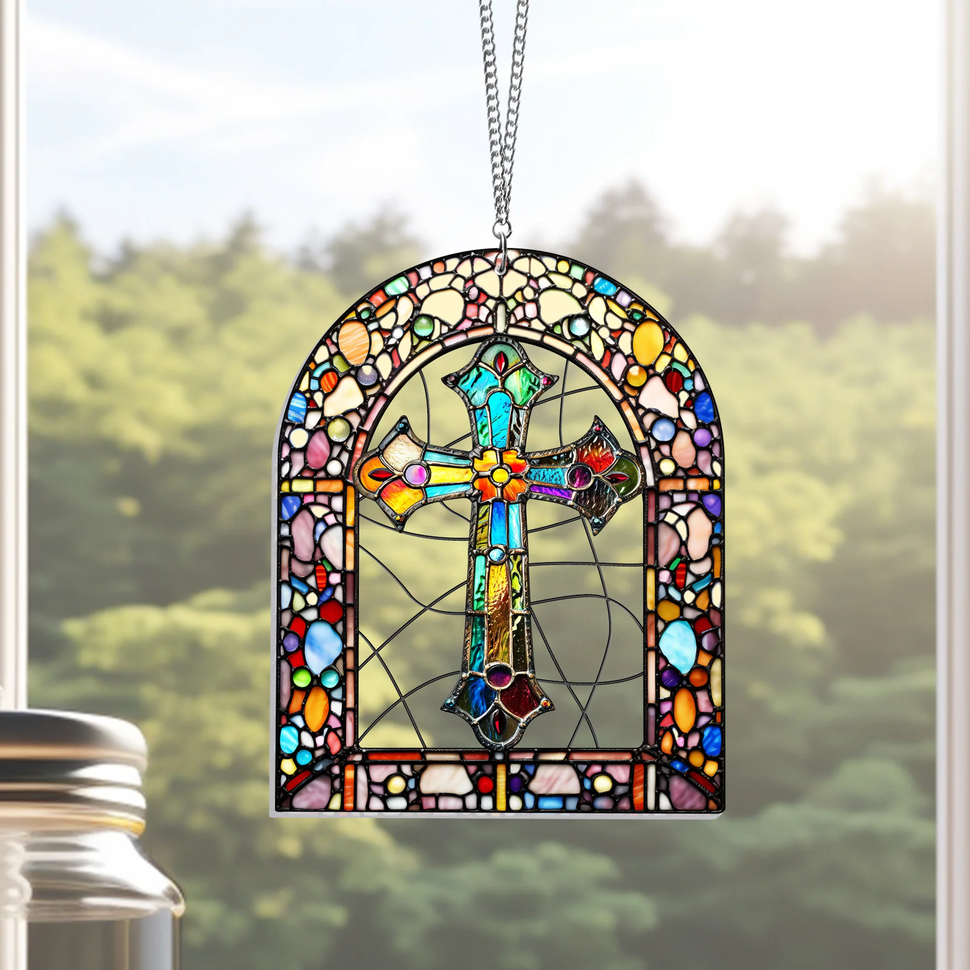 Christian Cross Easter Acrylic Suncatcher Hanging