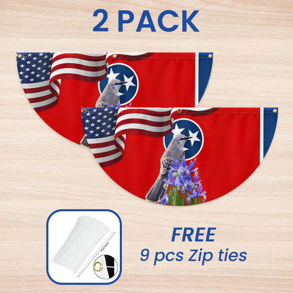Tennessee State Mockingbird and Iris Flower Non-Pleated Fan Flag