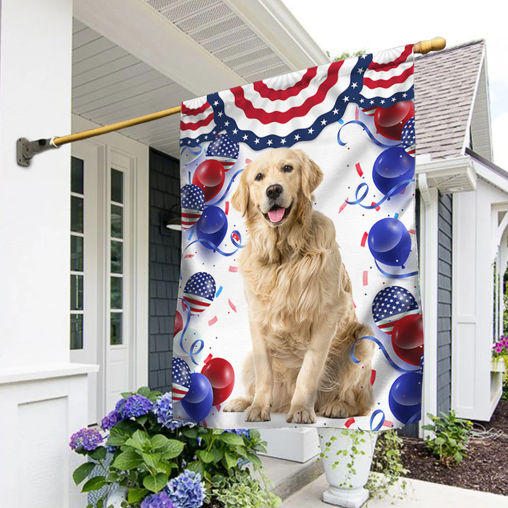 Bimipi American Flag - Patriotic Golden Retriever Dog 4th Of july Independence Day Flag TQN1298Fv1