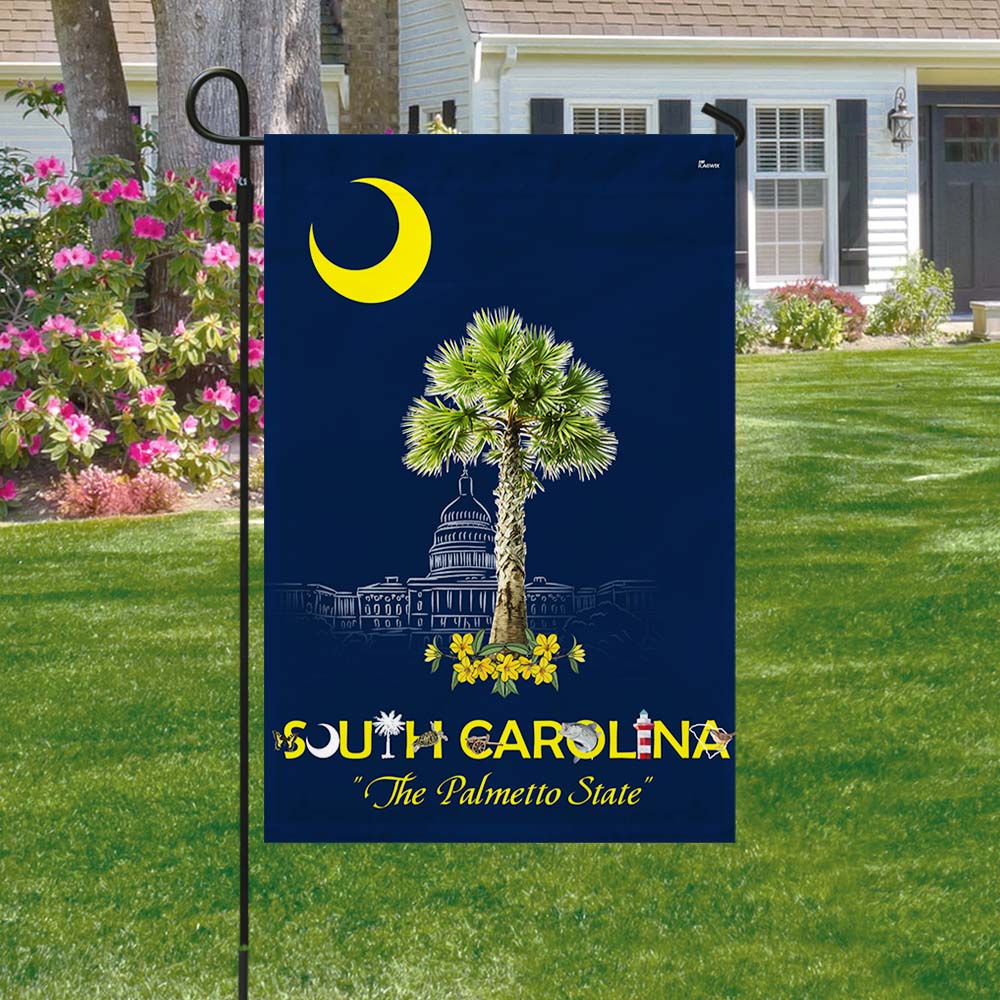South Carolina Flag The Palmetto State Palm Tree and  Yellow Jessamine Flower Flag