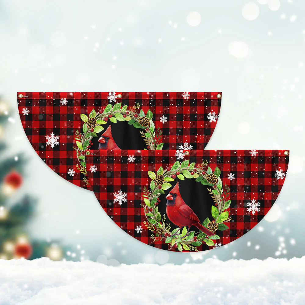 Cardinal Bird Christmas Plaid Non-Pleated Fan Flag