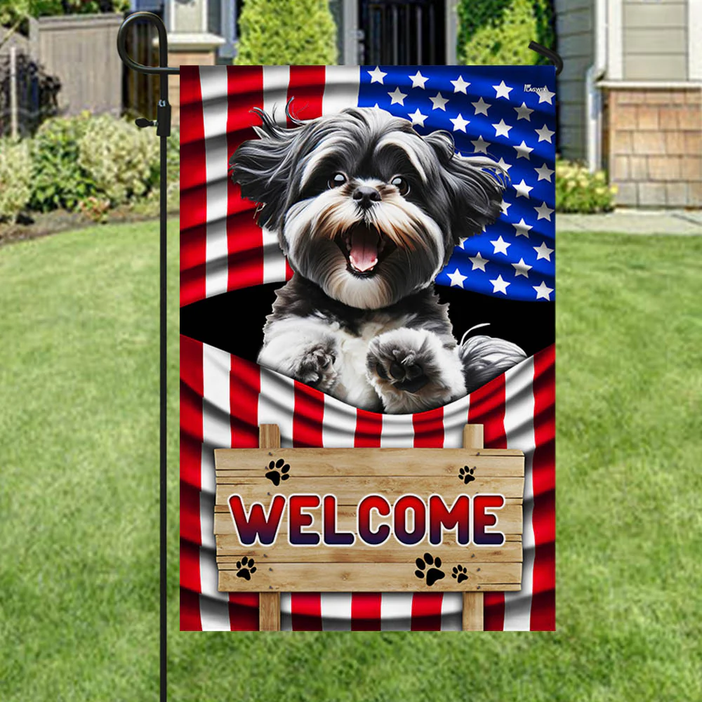 Bimipi  Shih Tzu Dog Welcome American Flag TQN1135Fv7