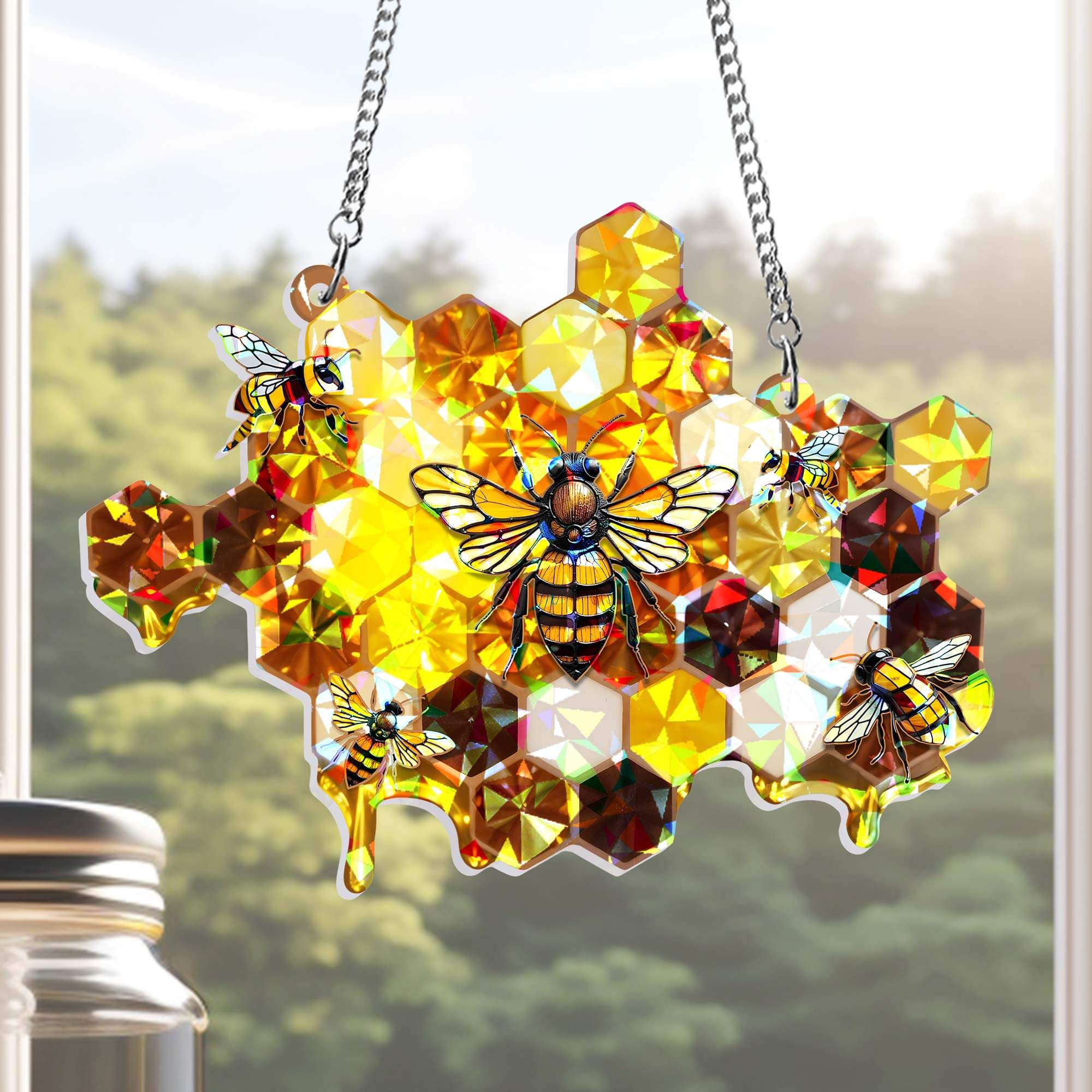 Bee Bumble Bee Honeycomb Hologram Window Hanging