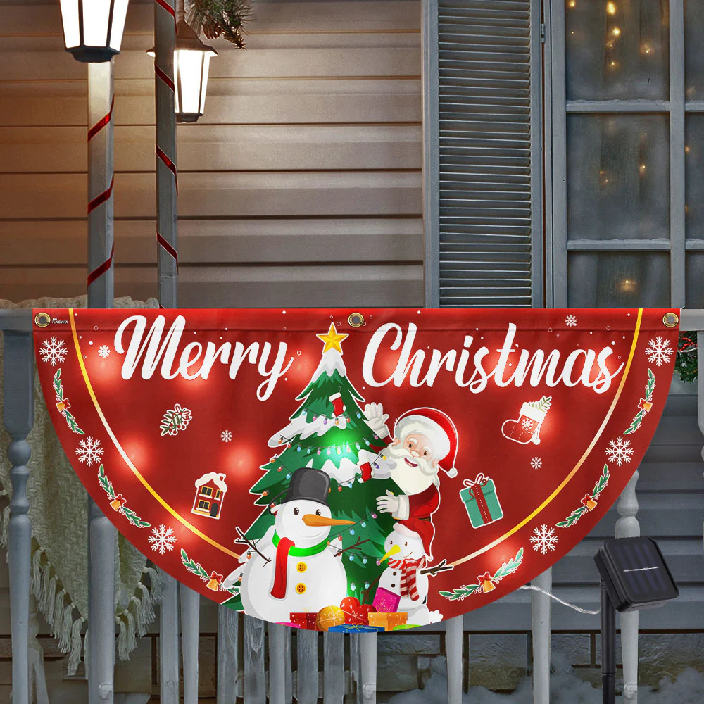 Merry Christmas Santa Claus and Snowman Solar Led Fan Flag
