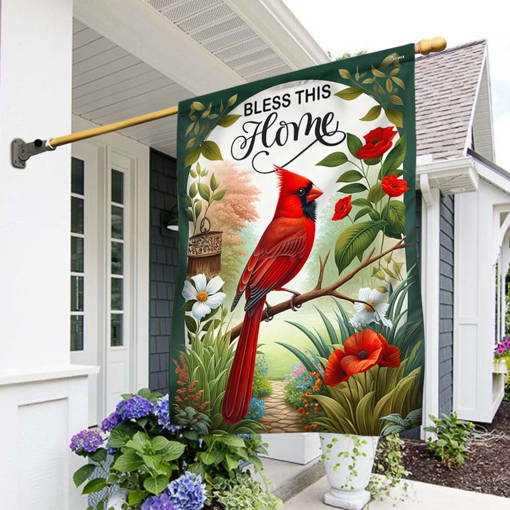 Spring Bless This Home Flag with Cardinal Design for Outdoor Home Decor