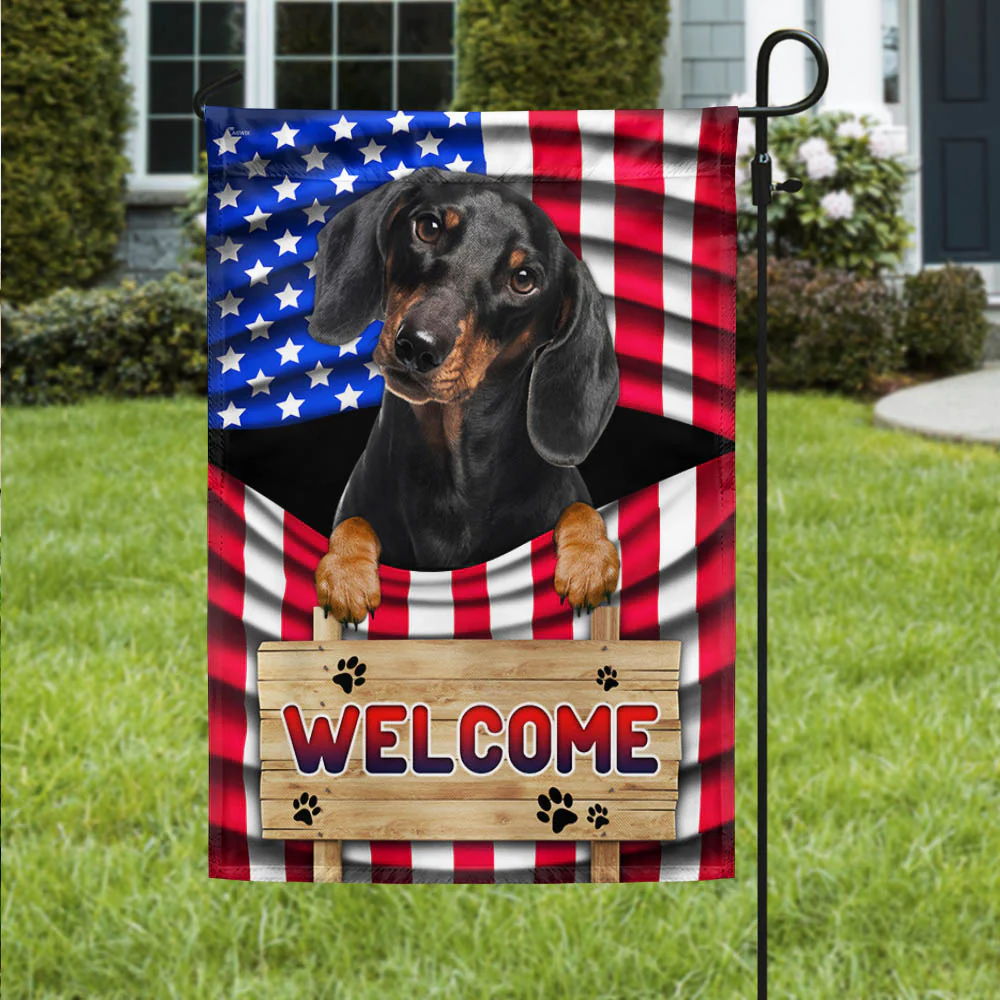 Dachshund Dog Welcome American Flag TQN1135Fv3