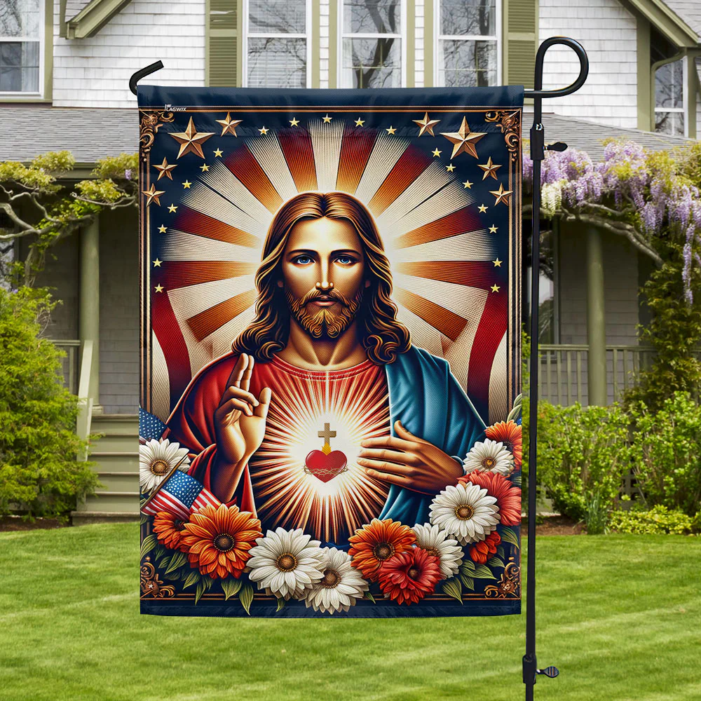 Bimipi Sacred Heart of Jesus Religious American Flag