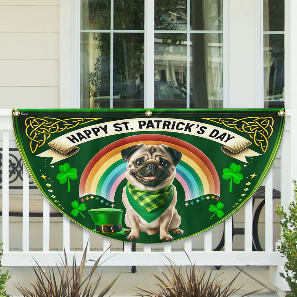 Pug Dog Happy St Patrick's Day Non-Pleated Fan Flag